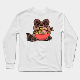 Anime Kawaii Ramen Eating Raccoon Japanese Noodles Long Sleeve T-Shirt